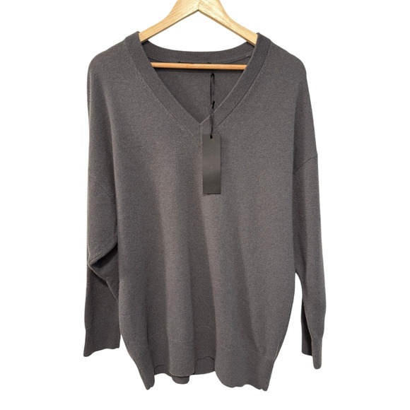 SOLD! Jenni Kayne M Oversized Long Charlie VNeck CASHMERE Boyfriend Sweater Gray - Picture 2 of 10